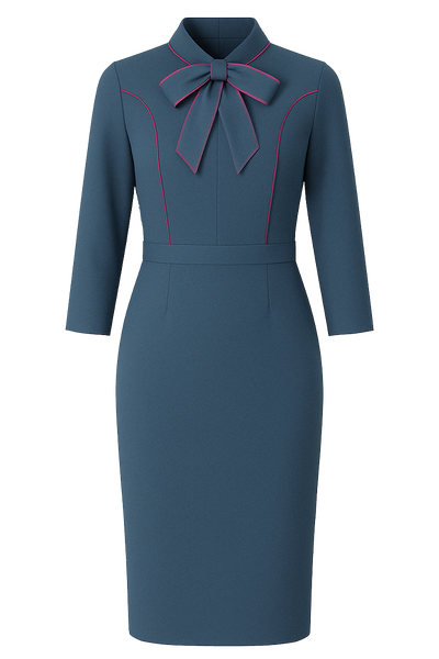 Poslovno_dnevna_haljina_Noir_Ribbon_sivo_plava_Zea