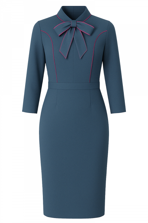 Poslovno_dnevna_haljina_Noir_Ribbon_sivo_plava_Zea